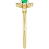 Round Lab-Grown Emerald & Diamond Halo Ring in Yellow Gold