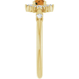 Round Citrine Halo Ring with Diamond Accents in Yellow Gold