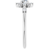 Round White Sapphire Halo Ring with Diamond Accents in White Gold