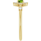 Round Peridot Halo Ring with Diamond Accents in Yellow Gold