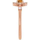Round Citrine Halo Ring with Diamond Accents in Rose Gold