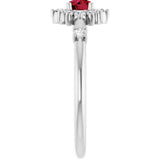 Round Lab-Grown Ruby Halo Ring with Diamond Accents in Platinum