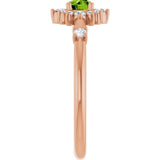 Round Peridot Halo Ring with Diamond Accents in Rose Gold