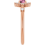 Round Pink Tourmaline Halo Ring with Diamond Accents in Rose Gold