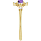 Round Amethyst Halo Ring with Diamond Accents in Yellow Gold