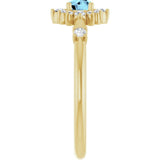 Round Aquamarine Halo Ring with Diamond Accents in Yellow Gold
