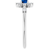 Round Blue Sapphire Halo Ring with Diamond Accents in White Gold