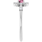 Round Pink Tourmaline Halo Ring with Diamond Accents in White Gold