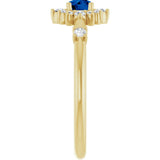 Round Lab-Grown Blue Sapphire & Diamond Halo Ring in Yellow Gold