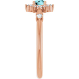 Round Blue Zircon Halo Ring with Diamond Accents in Rose Gold