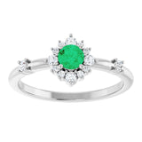 Round Emerald Halo Ring with Diamond Accents in Platinum