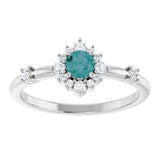 Round Lab-Grown Alexandrite Halo Ring with Diamond Accents in Platinum