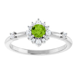 Round Peridot Halo Ring with Diamond Accents in Platinum
