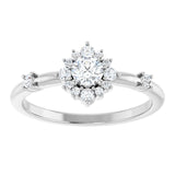 Round White Sapphire Halo Ring with Diamond Accents in White Gold