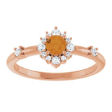Round Citrine Halo Ring with Diamond Accents in Rose Gold