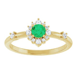 Round Emerald Halo Ring with Diamond Accents in Yellow Gold