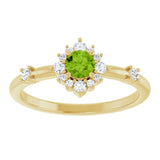Round Peridot Halo Ring with Diamond Accents in Yellow Gold