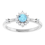 Round Aquamarine Halo Ring with Diamond Accents in White Gold