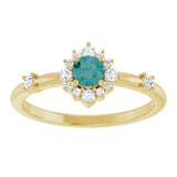 Round Lab-Grown Alexandrite & Diamond Halo Ring in Yellow Gold