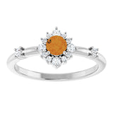 Round Citrine Halo Ring with Diamond Accents in White Gold