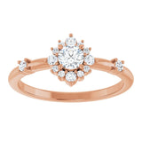 Round White Sapphire Halo Ring with Diamond Accents in Rose Gold