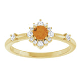 Round Citrine Halo Ring with Diamond Accents in Yellow Gold