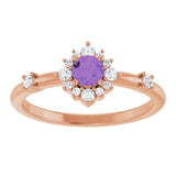 Round Amethyst Halo Ring with Diamond Accents in Rose Gold