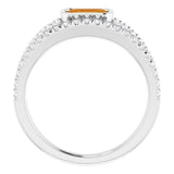 Emerald Citrine Halo Ring with Diamond Accents in Gold and Platinum