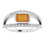 Emerald Citrine Halo Ring with Diamond Accents in Gold and Platinum