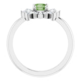 Round Green Tourmaline & Diamond Accented Ring in Gold and Platinum