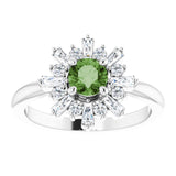 Round Green Tourmaline & Diamond Accented Ring in Gold and Platinum