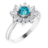 Round London Blue Topaz & Diamond Ring in Gold and Platinum