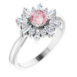 Round Pink Mandganite & Diamond Accented Ring in Gold and Platinum