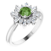 Round Green Tourmaline & Diamond Accented Ring in Gold and Platinum