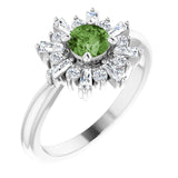Round Green Tourmaline & Diamond Accented Ring in Gold and Platinum