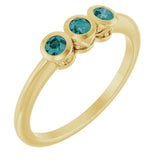 Round Alexandrite Three Stone Ring in Yellow Gold