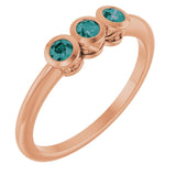 Round Alexandrite Three Stone Ring in Rose Gold