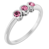 Round Pink Tourmaline Three Stone Ring in Platinum
