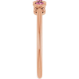 Round Pink Tourmaline Three Stone Ring in Rose Gold