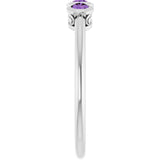 Round Amethyst Three Stone Ring in Platinum