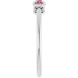 Round Pink Tourmaline Three Stone Ring in Platinum