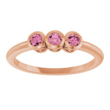 Round Pink Tourmaline Three Stone Ring in Rose Gold