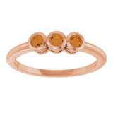 Round Citrine Three Stone Ring in Rose Gold
