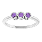 Round Amethyst Three Stone Ring in Platinum
