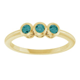 Round Alexandrite Three Stone Ring in Yellow Gold