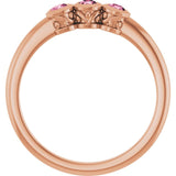 Round Pink Tourmaline Three Stone Ring in Rose Gold