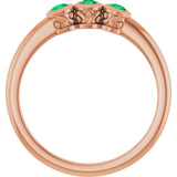 Round Emerald Three Stone Ring in Rose Gold