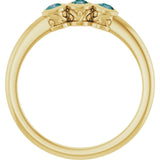 Round Alexandrite Three Stone Ring in Yellow Gold