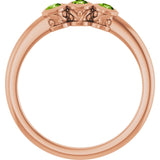 Round Peridot Three Stone Ring in Rose Gold