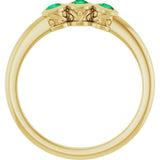 Round Emerald Three Stone Ring in Gold